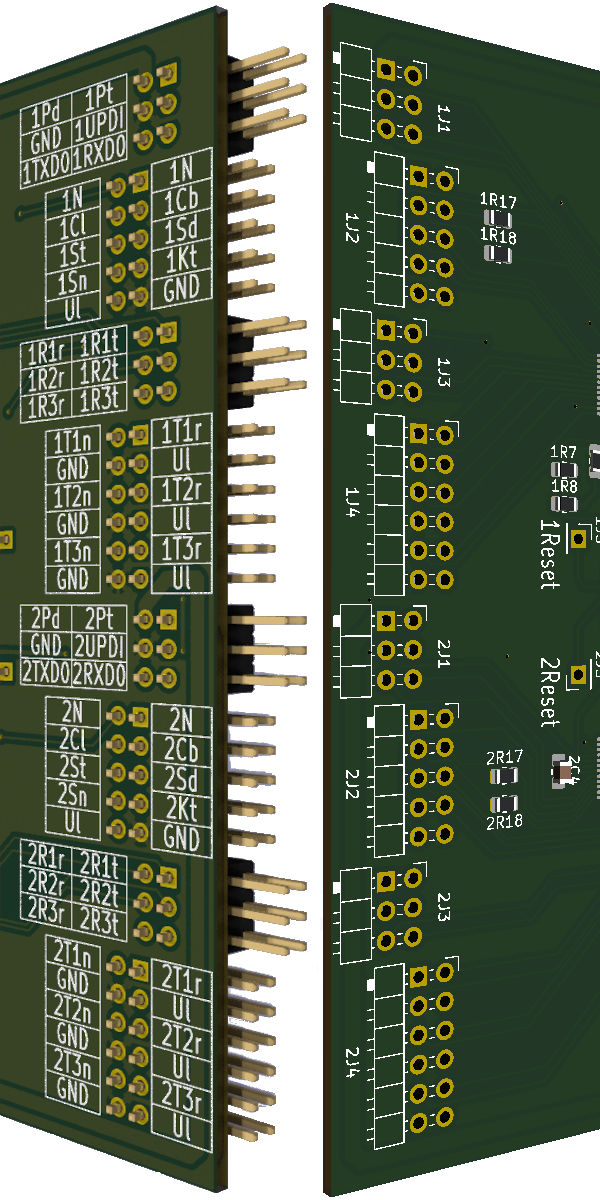 Figure with pin header layout and names on the turnout PCBs.